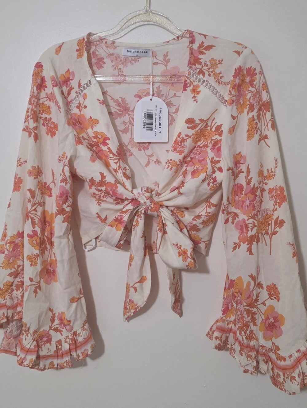 NWT Fortunate One Searching Again Tie Front Crop Top Boho Coastal Flirty Medium